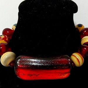 Southwest Style Lampwork Art Glass Multi Beaded Bar Tag Stretch Bracelet